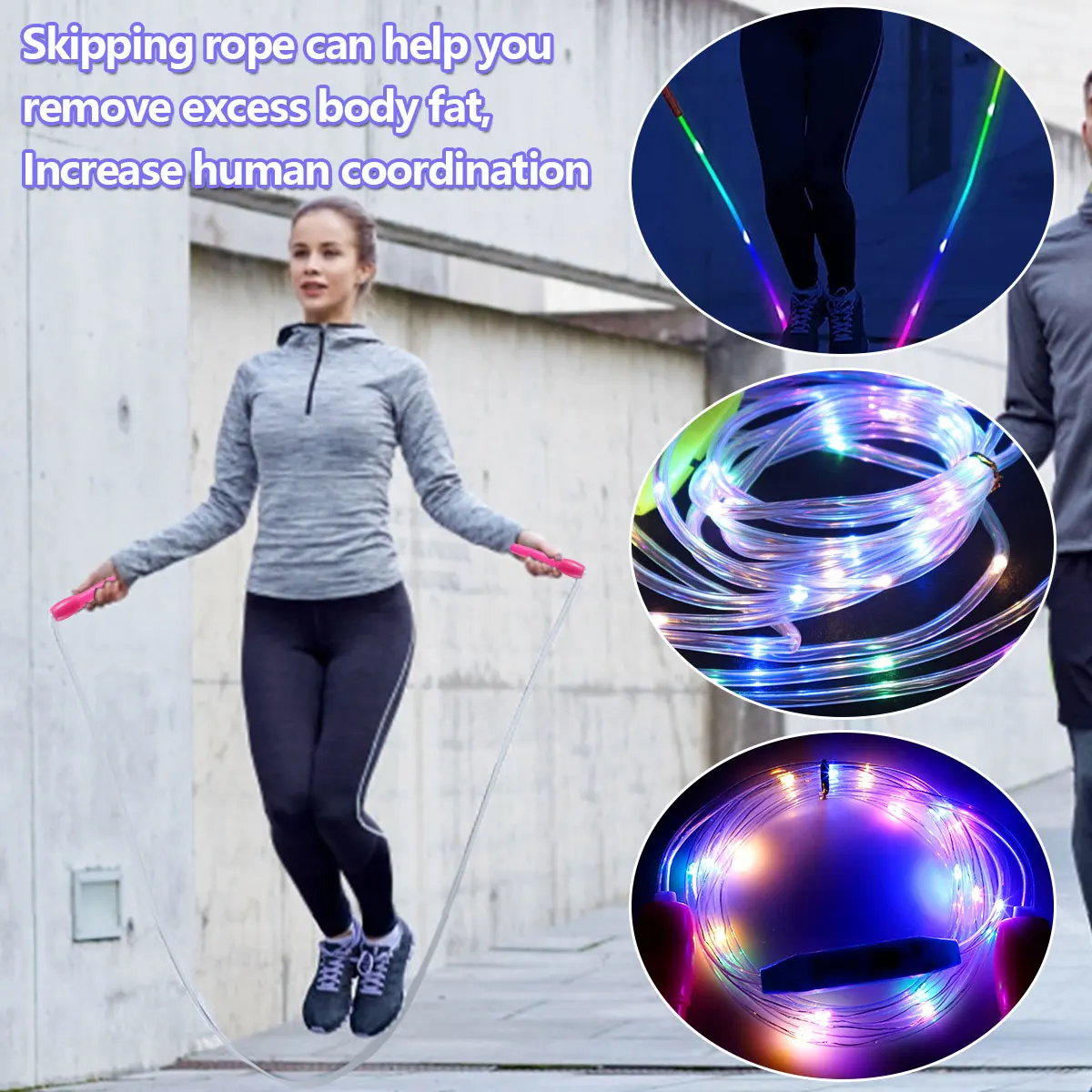 LED Jump Rope 3 Modes LED Luminous Jump Ropes Skipping Rope for Kid Adult Fitness Workouts Weight Loss Training Sports Supplies