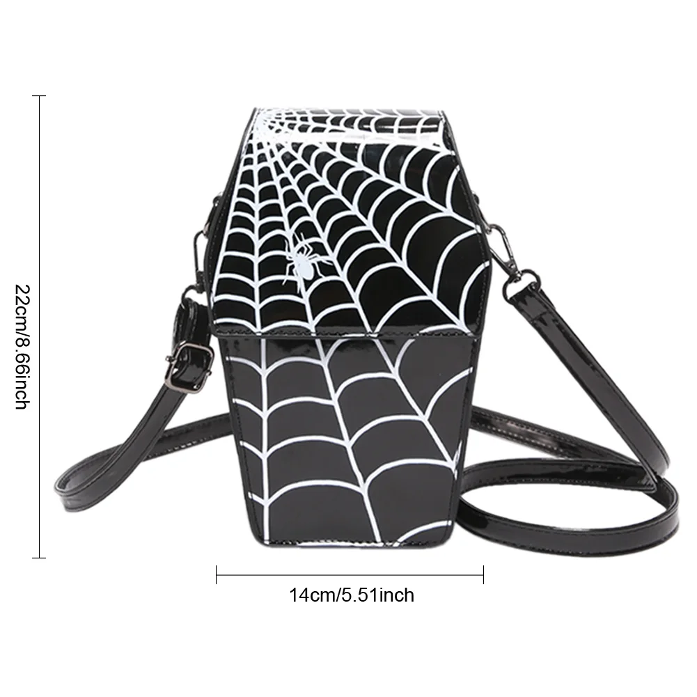 Halloween Bags for Women Gothic Coffin Shape Crossbody Bags Spider Web Pattern Handbag Purses Phone Bag PU Leather Shoulder Bag