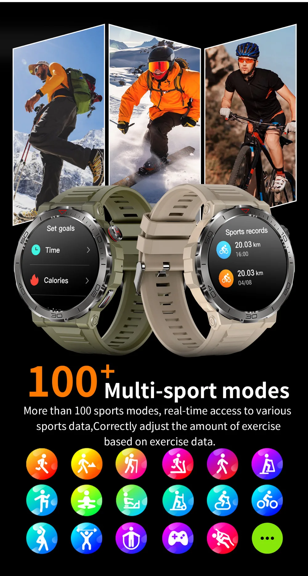 Reloj inteligente deportivo con GPS y pantalla AMOLED, pulsera con brújula, IP68, resistente al agua, Bluetooth, llamadas, monitorización de la salud, para hombre, para actividades al aire libre_voghion.com
