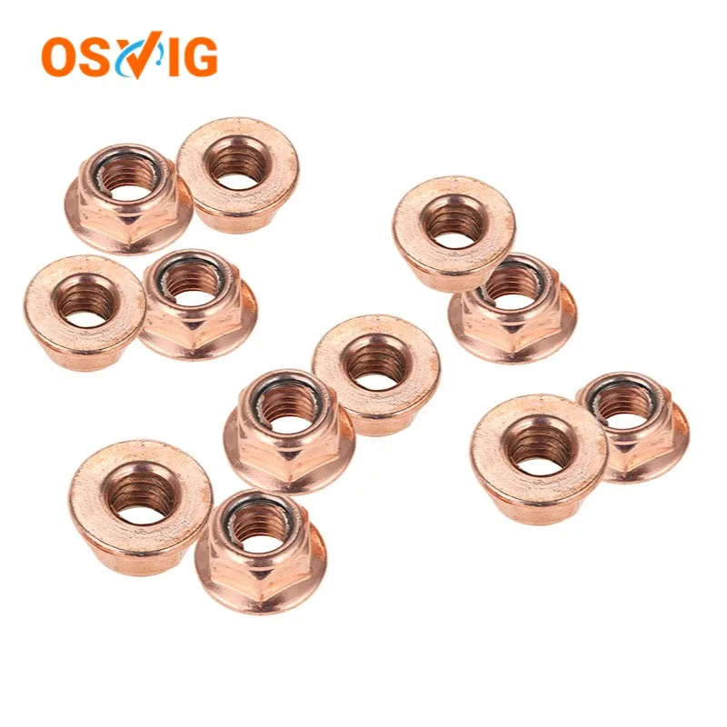 10pcs Oe#18307620549 M8 Carbon Steel Copper-plated Flange Locking Nut For Bmw Exhaust System E30 E36 E46 E34 E39 Z3