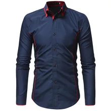 

Spring, Autumn and Winter New Men's Shirt Casual Fashion Slim Fit Contrast Color Double-Layer Collar Men's Casual Slim-Fit Long-
