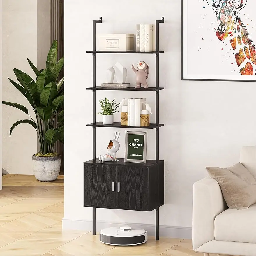 

Gadroad Ladder Bookshef with Cabinet Wall Mounted Bookcases with Stable Metal Frame 5 Tier Tall Open Display Rack