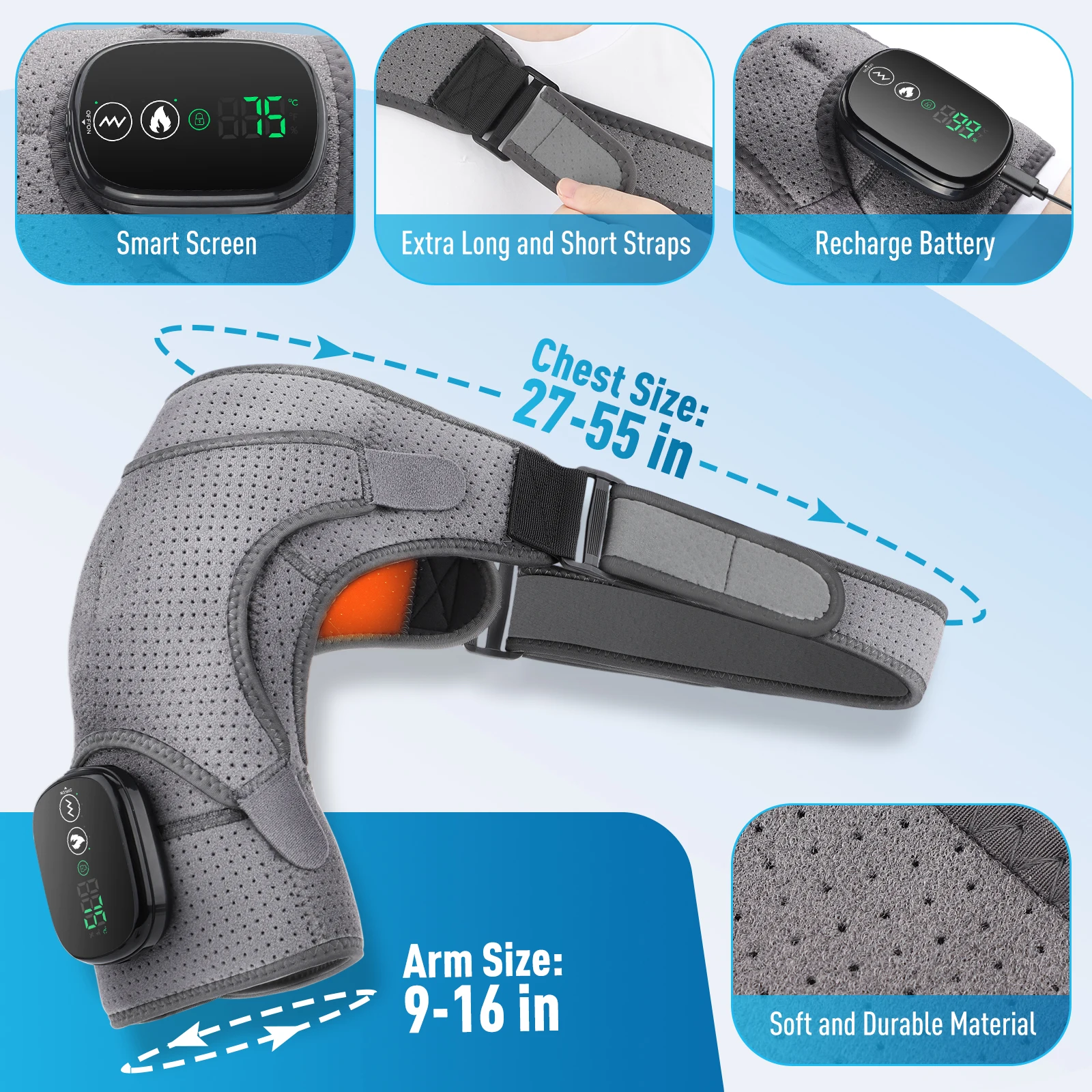 Vibration Shoulder Massage Pad Heating Massager Electric Muscle Relax Belt Thermal Cordless Shoulder Support Brace Hot Compress