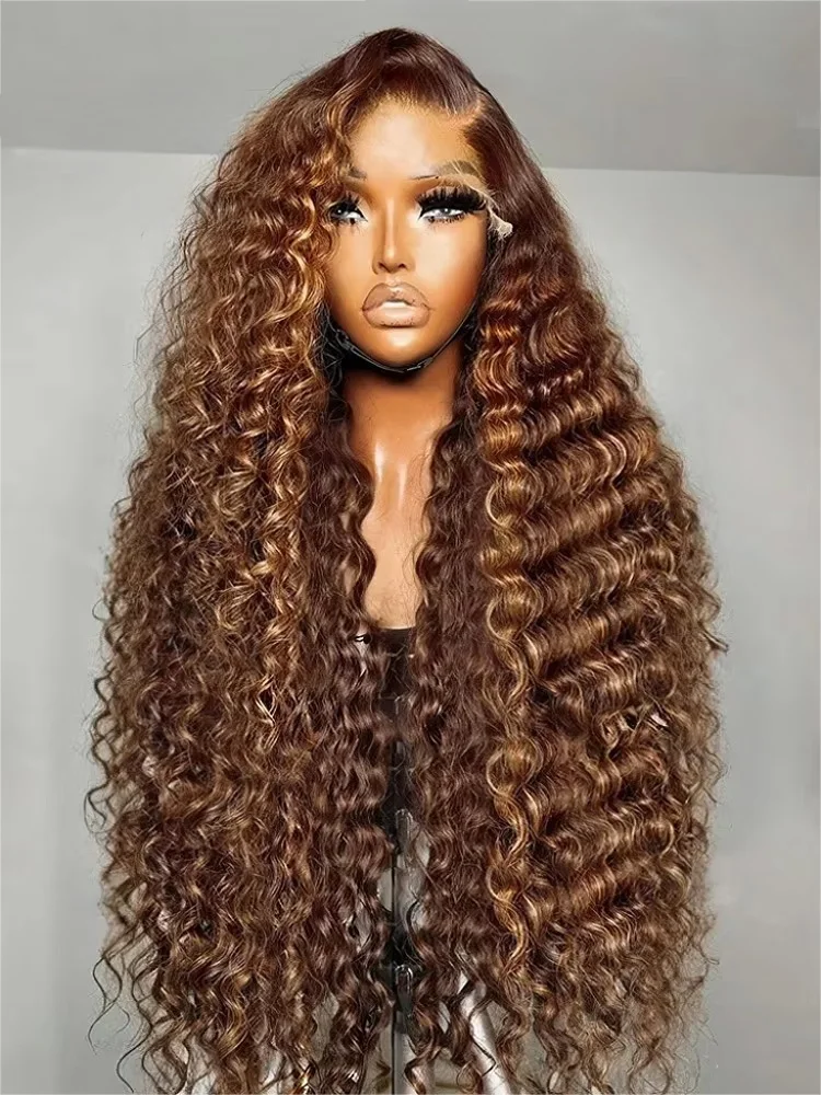 13x6 Highlight Honey Brown Curly Deep Wave HD Lace Frontal Wigs Ombre Colored Brazilian Remy Lace Front Wig For Black Women 230%