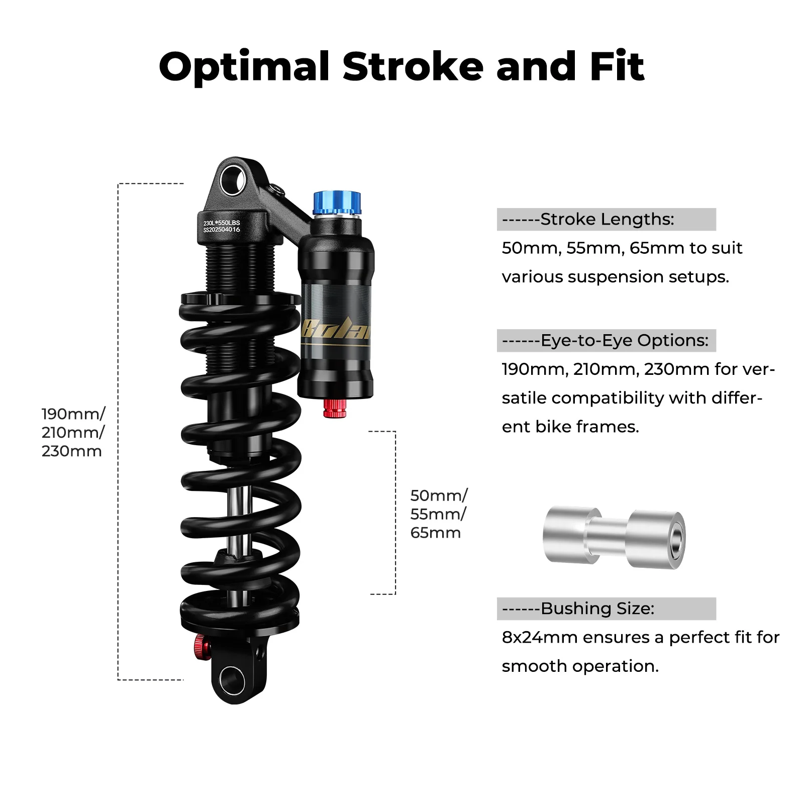 BOLANY MTB Rear Suspension Shock 190/210/230/240/250/265mm Alloy