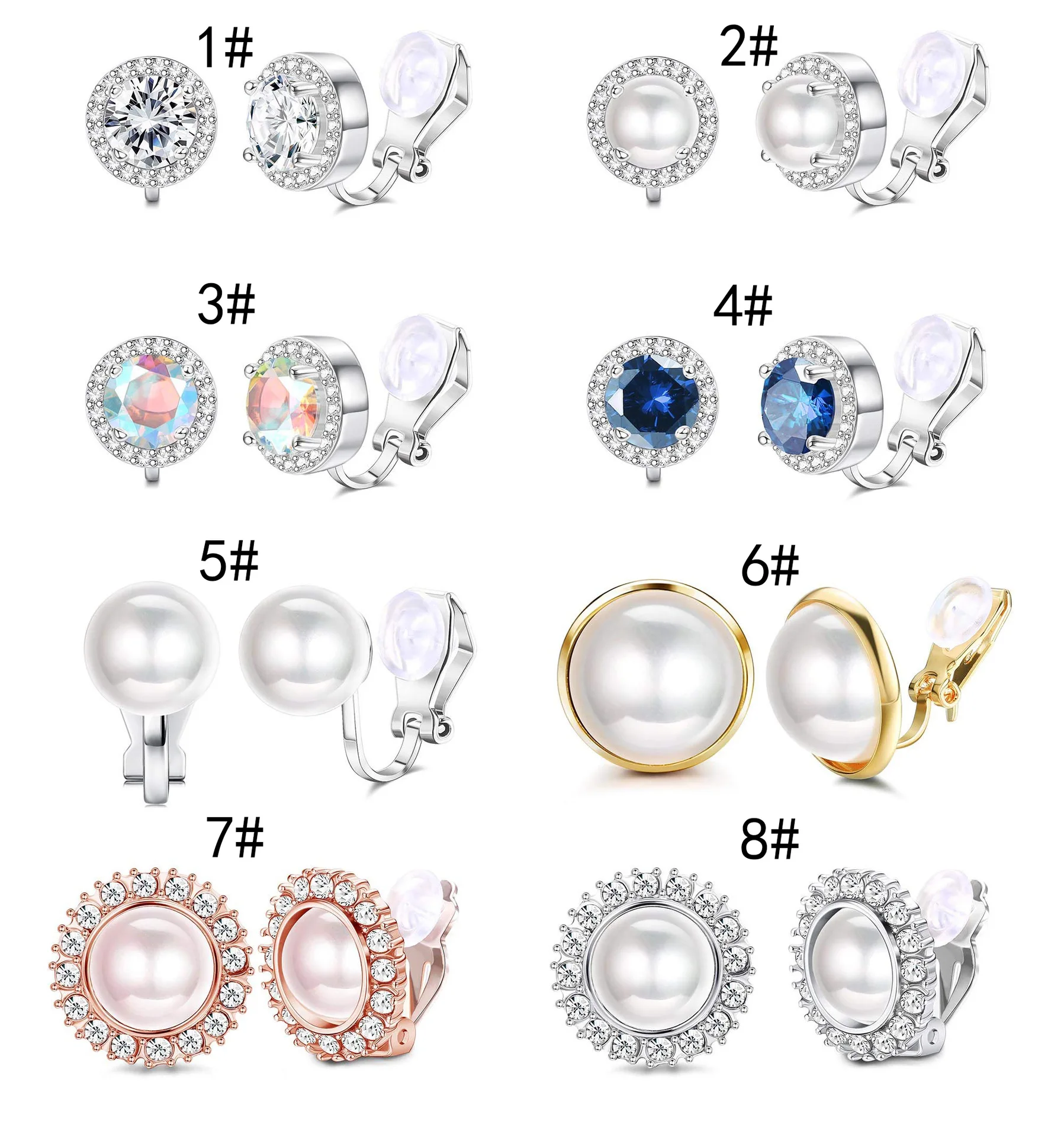 1Pair Candy Color Colorful Geometry Zircon Pearl Earrings European Style Earclip Earnail Women Ear Clip Fake Piercing Earring ear clip earrings clip earrings ear clip