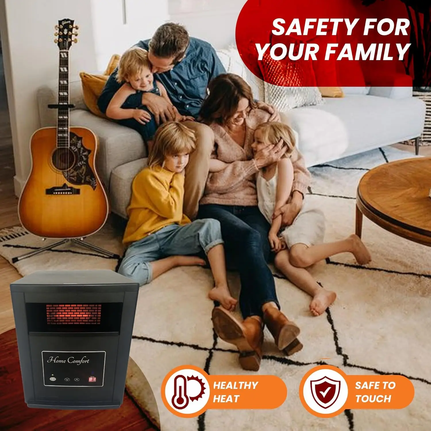 1500w Infrared Heater-Energy Efficient Space Heater for Year-Round Indoor Warmth, With Thermostat and Remote Control, Portable