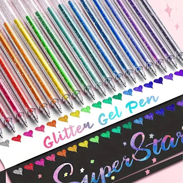 18/12pcs Glitter Gel Pens Set,Quick-Drying Metallic Ink,Fine Point for Drawing, Book Doodling, Art Marking with Storage Case 1