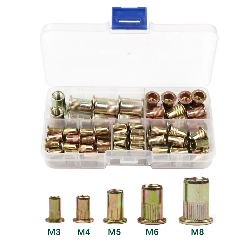 100pcs M3 M4 M5 M6 M8 Zinc Plated Carbon Steel Rivet Nuts Insert Flat Head Threaded Rivet Insert Nutsert Cap Nut