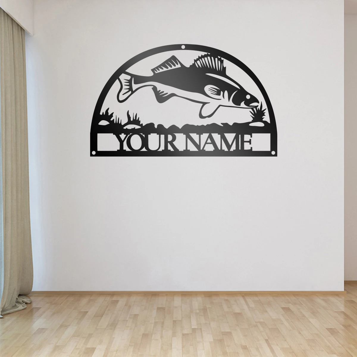 

Fish Personalization custom name Metal Wall Art Sign Farmhouse Hanging Decor Black Cutout Plaque Home Office Living Room Bedroom