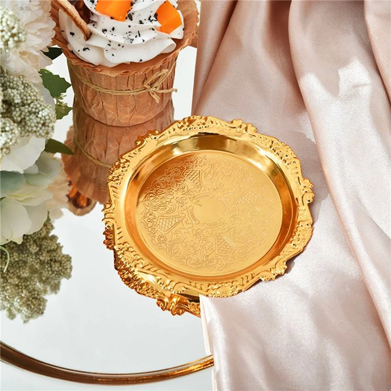 Metal Cake Plate Afternoon Tea Pastry Tray Home Living Room Coaster Snack Plate Fruit Plate Jewelry Storage Plates Ornaments 5