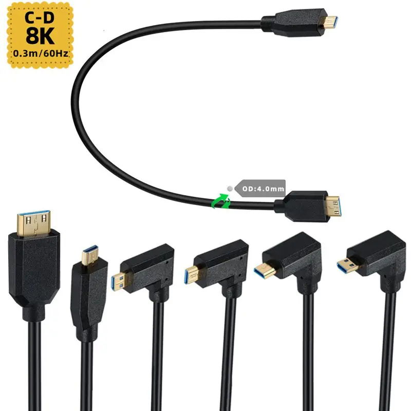 

2.1V 8K@60Hz 4K@120Hz 1080P 3D Mini HDMI Compatible To Micro HDMI Compatible Connection Cable 90 ° Elbow Adapter Cable