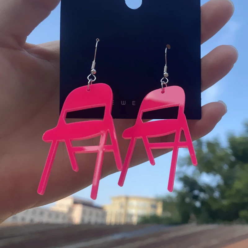 Unique Glitter Folding Chair Earrings Acrylic Chair Pendant Necklace Jewelry