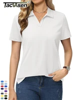 TACVASEN Summer Casual Polo Shirts Womens Cotton V-Neck Short Sleeve Work Tops Ladies Lightweight Outdoor Sports Golf Polos Tee