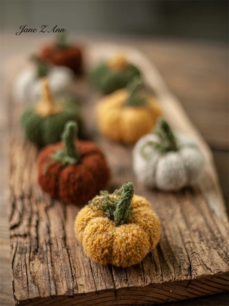 

Handmade retro yellow gray white coffee colored small pumpkin ornaments yarn Children photography decoration props