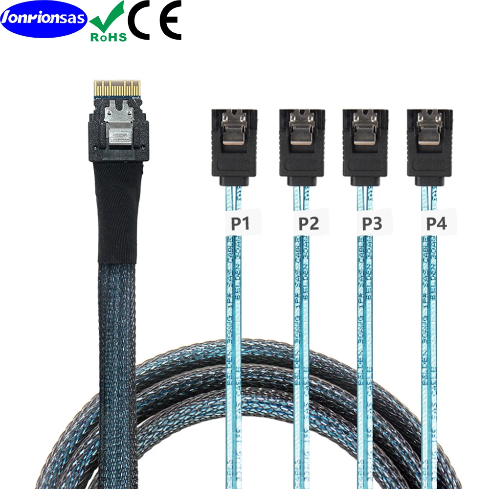 Кабель PCIE Slimline SAS 4,0 38pin SFF-8654 4i до 4X SATA 7P female