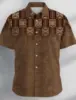 Ethnic Vintage Casual Men's Shirt Button Up Tops Party Evening Daily Vacation Summer Turndown Short Sleeve Brown Polyester Shirt 1