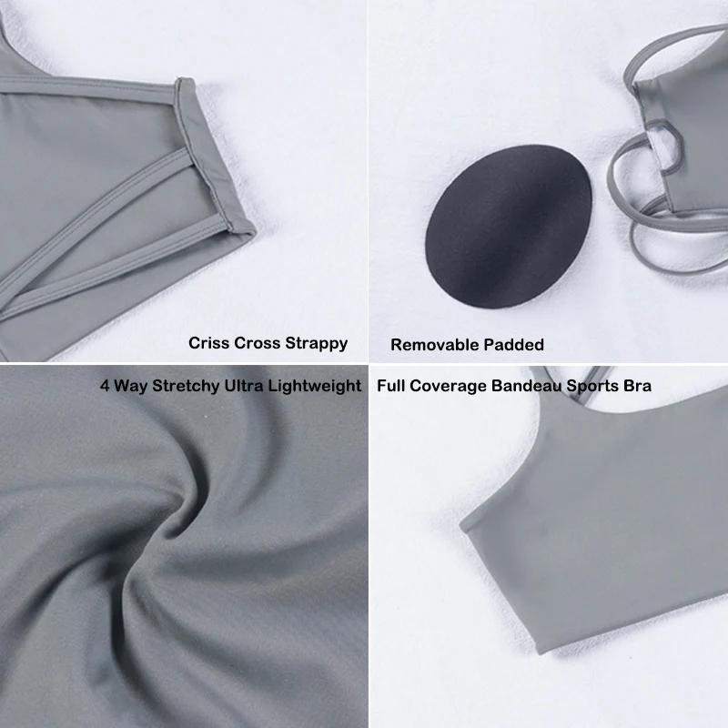 VITALINOVO Women's Sports Bra Strappy Criss Cross Back Bra Backless Removable Padded Yoga Cami Crop Top Low Impact Fitness Bras