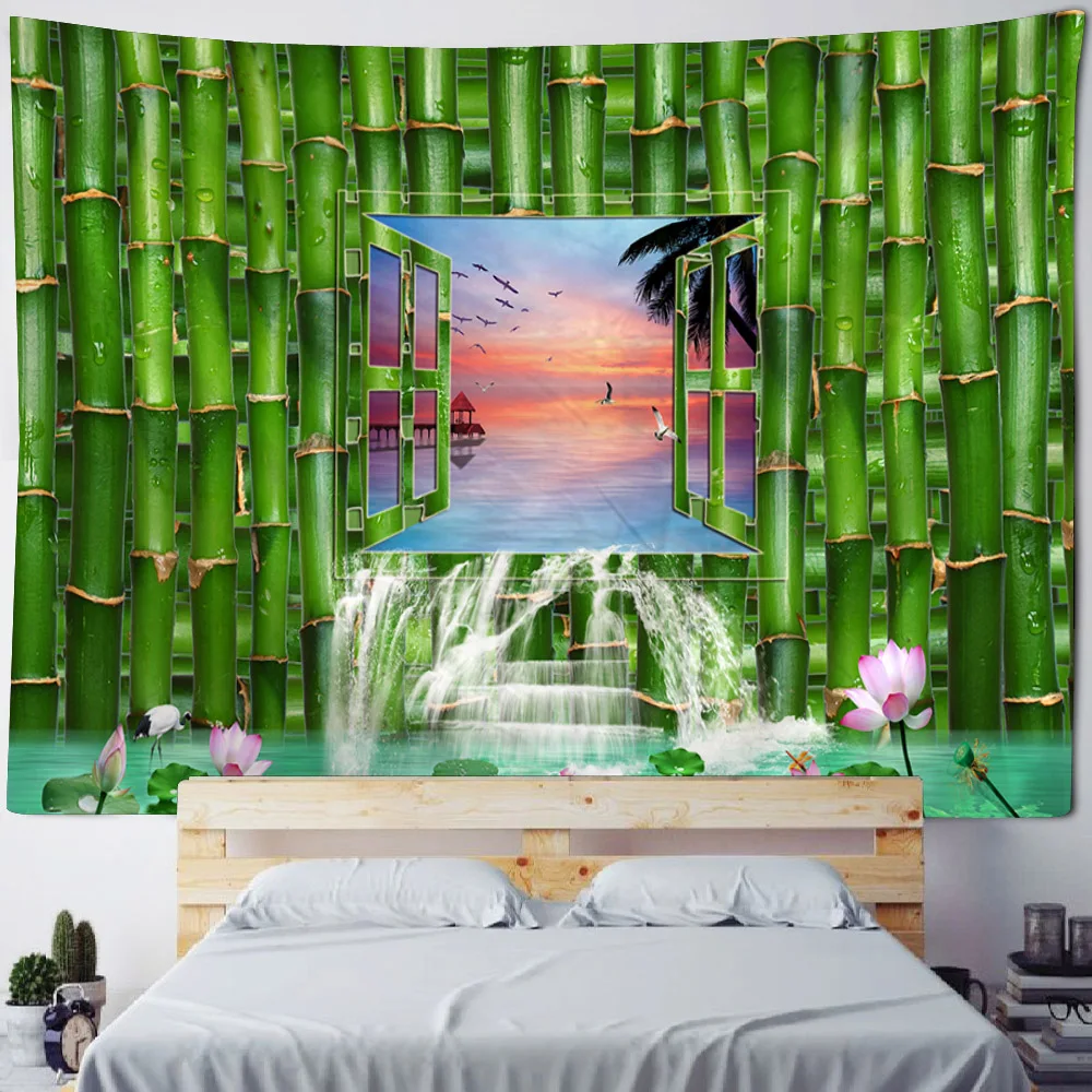Description Picture 5 of itemForest waterfall tapestry fantasy landscape wall hanging Bohemian home decoration art wall cloth picnic mat bed sheet