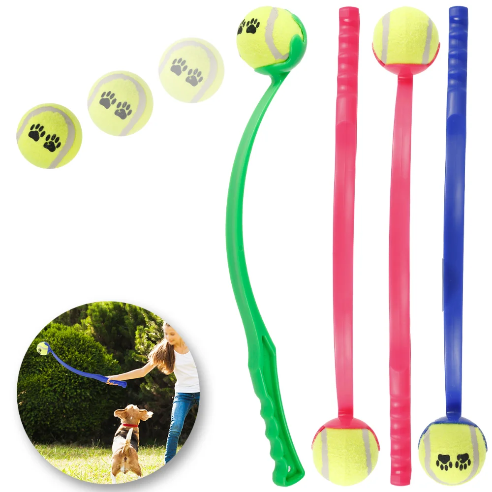 2 Pcs Dog Ball Thrower With Tennis Balls Durable Pickup And Throw Play