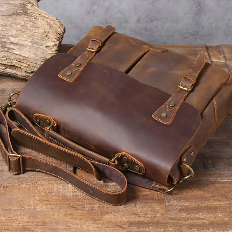 Leather Briefcase Men A4 File Document Handbag Laptop Shoulder Bag Business Computer Bag