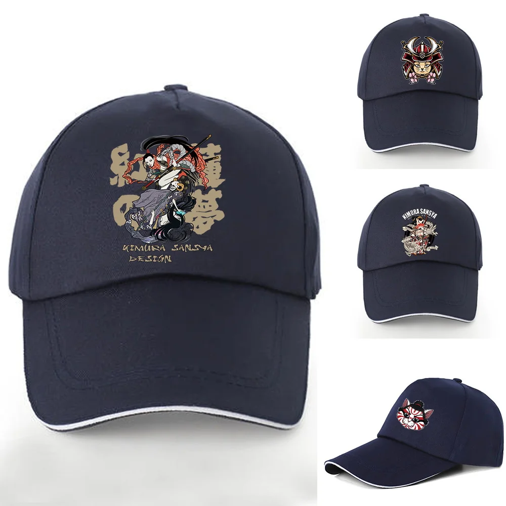 

Summer Outdoor Sports Women Men Baseball Cap Fashion Samurai Print Baseball Caps Visor Brim Shade Snapback Sun Hat Hip Hop Cap