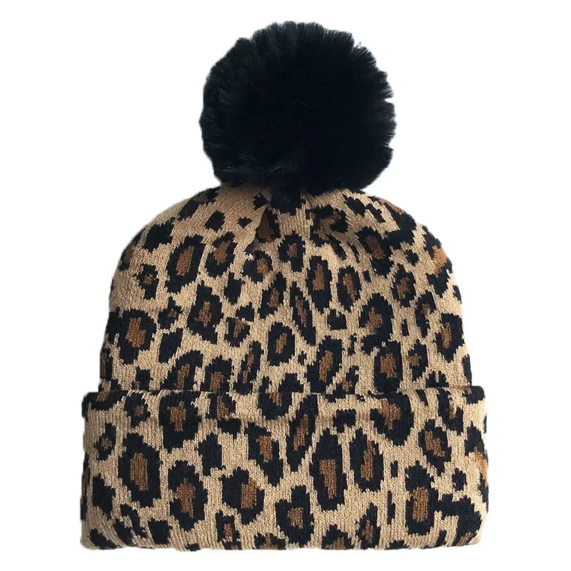 Fashion Child Winter Leopard Printed Kids Knitting Hat 2020 Autumn and Winter New Crochet Warm Hat Skullies Boy Girl Caps Travel