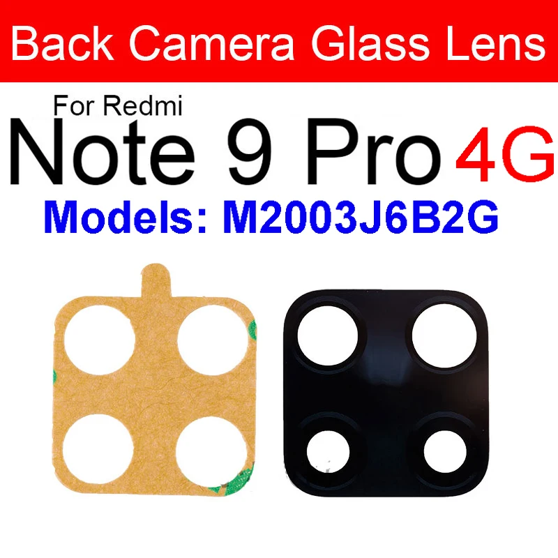 Back Camera Glass Lens+Frame Holder For Xiaomi Redmi Note 9 9s Note 9 Pro 5G Main Rear Glass Lens With Adhesive Sticker Glue 