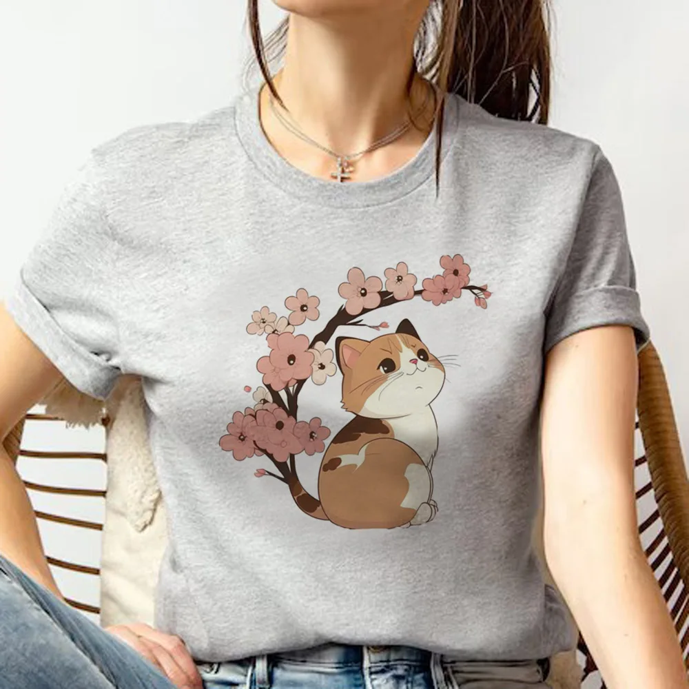 

Cute Cat t shirt women summer Y2K manga top female y2k anime manga clothing