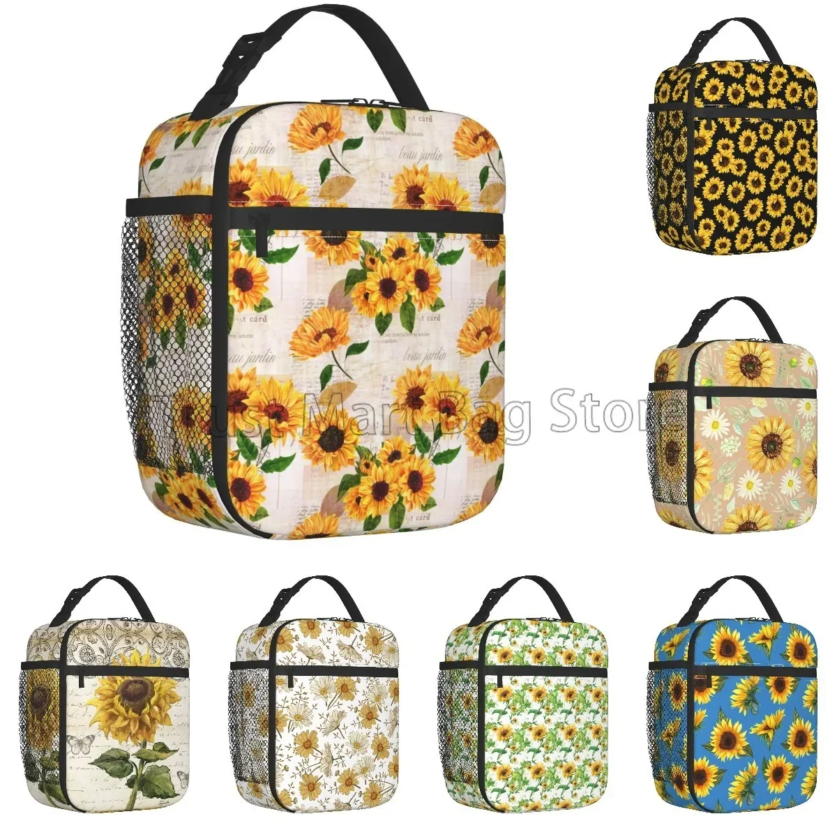 

Vintage Sunflower Insulated Lunch Bag for Women Girls Boys Reusable Cooler Thermal Waterproof Tote Bags for Work School Picnic