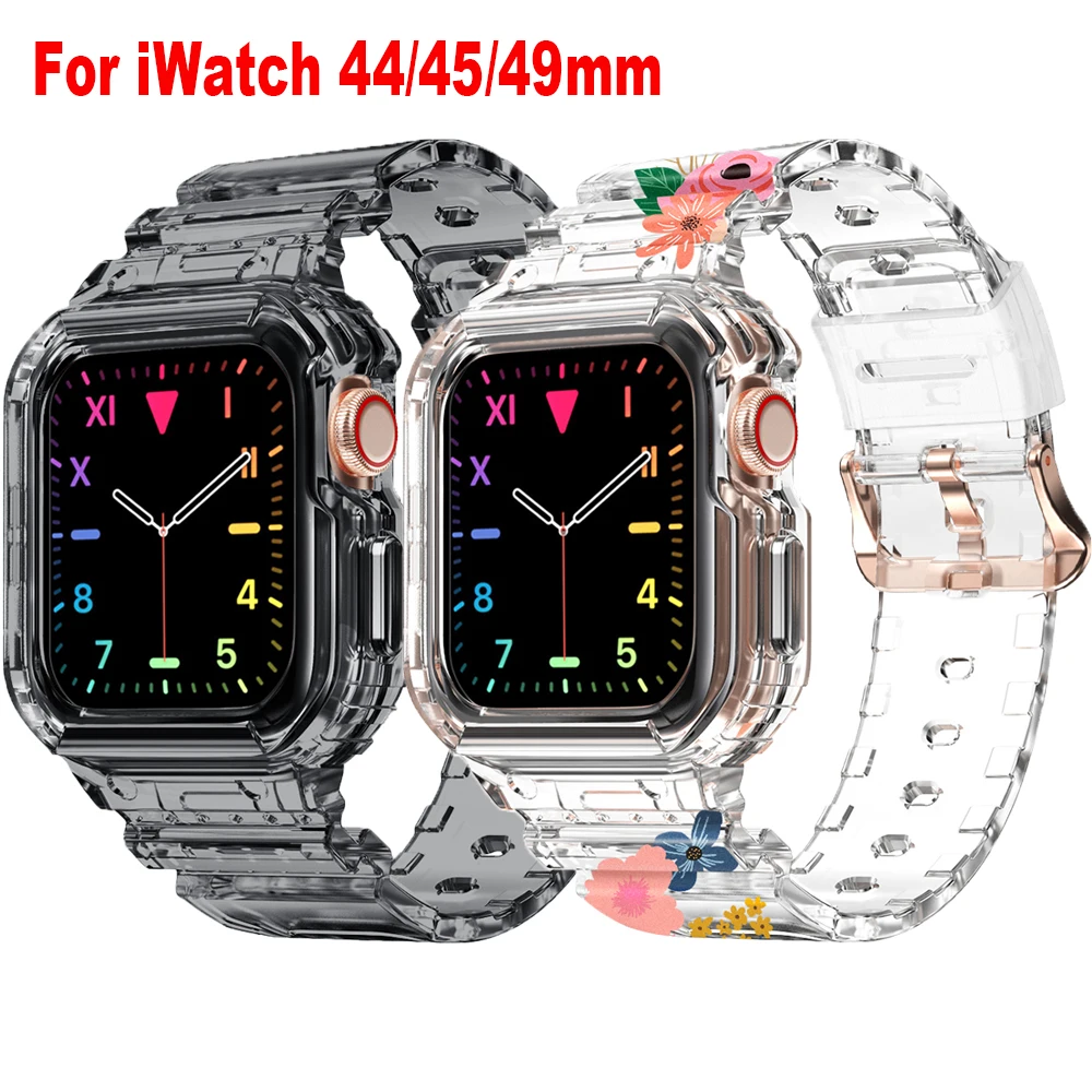 

Clear Band Case for Apple Watch Ultra 8 7 6 5 4 SE Transparent Sport Strap For iWatch Bracelet 49mm 45mm 44mm Protective Bumper