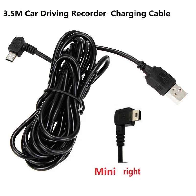 차량용 블랙박스 케이블 3.5M USB to 미니 5핀 마이크로 타입 C 90도 직각 충전 케이블 GPS 네비게이터 전원 코드