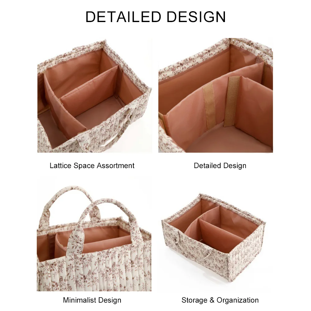 Organizer per Pannolini con Divisori, Cesto Portatile Trapuntato Floreale per la Cameretta, Regalo per Neonati Maschi e Femmine - immagine 3
