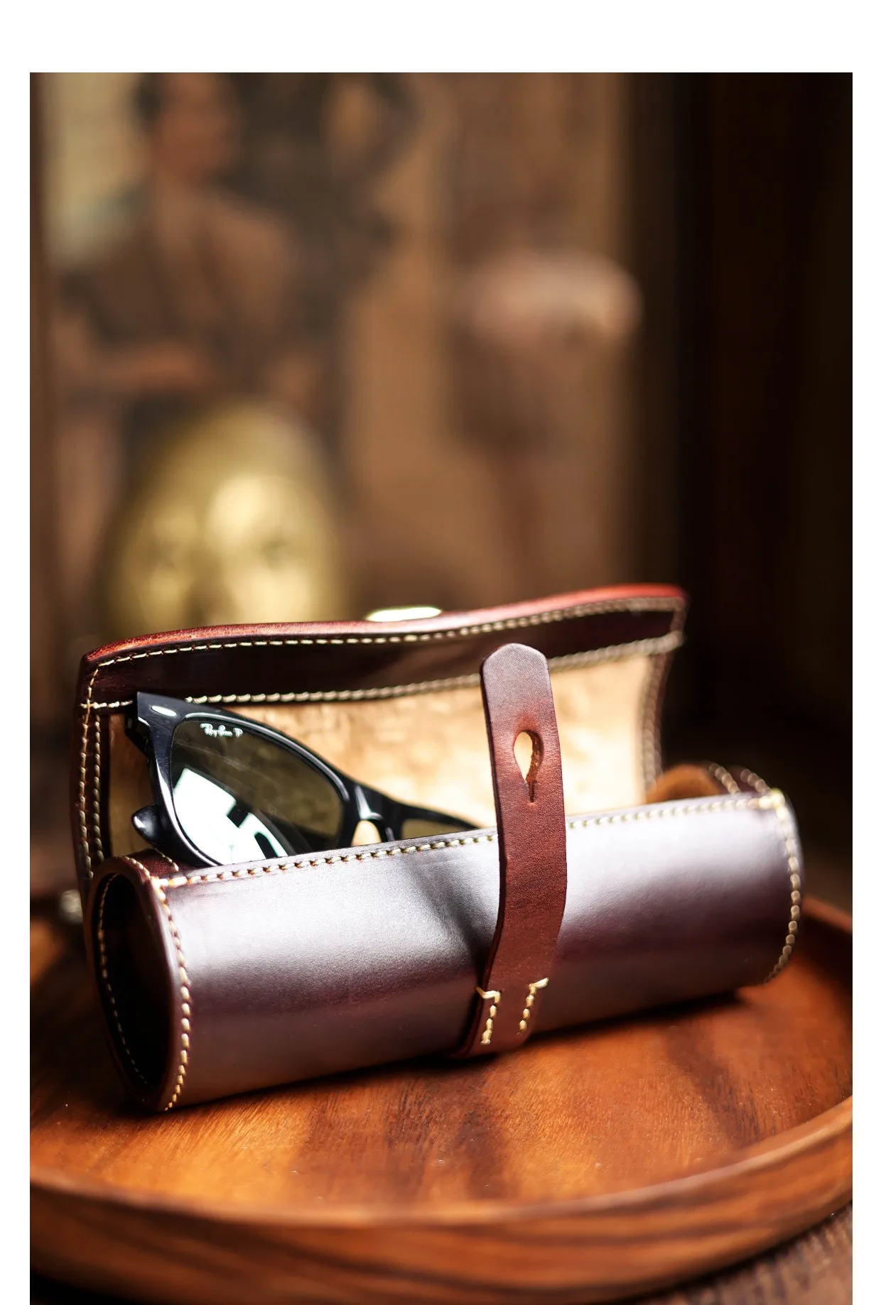 PNDME Vintage handgemachte pflanzlich gegerbte Rindsleder druckbeständige Brillenetui Tasche Luxus echtes Leder Aufbewahrungstasche – Detail 20