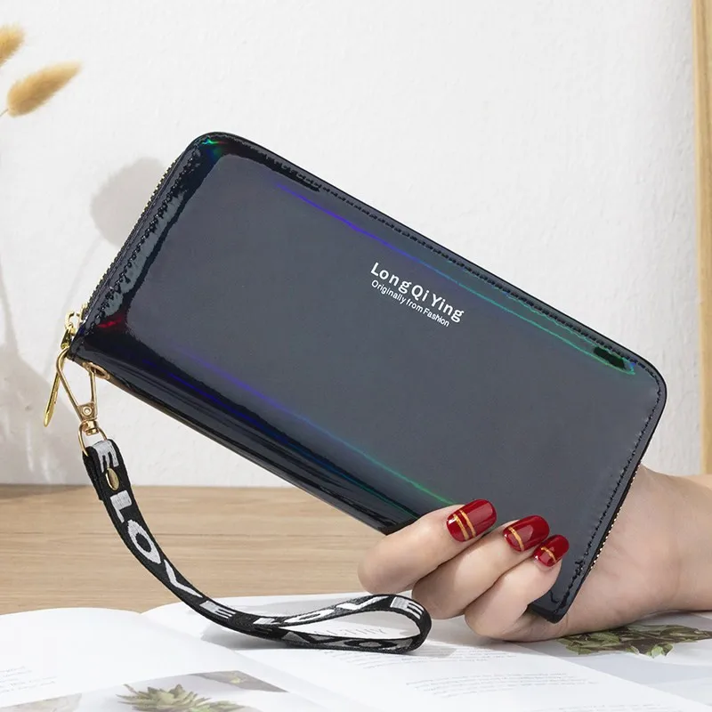 Double Zipper Women's Long Wallet Female Laser Soft PU Leather Coin Clutch Bag Large Capacity Business Card Holder New Arrival 5