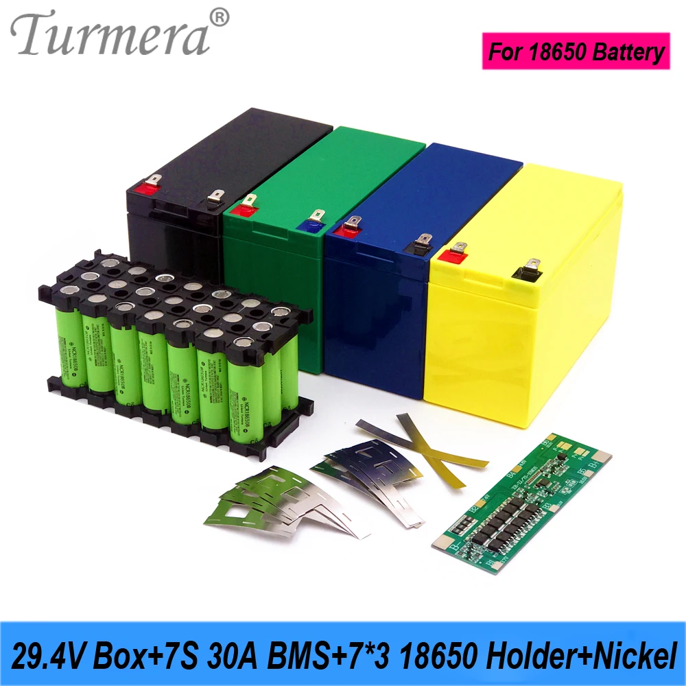 

Turmera 24V 29.4V Battery Storage Box 18650 7S3P Holder 30A Balance BMS Welding Nickel Use in Electric Bike or Replace Lead-Acid