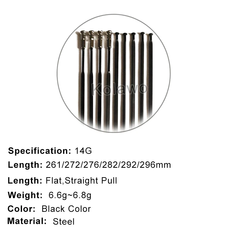 Bicycle Flat Spokes 14G With Nipples 10Pcs MTB Road Bike Straight Pull Aero Spokes Steel 261 272 276 282 292 296MM