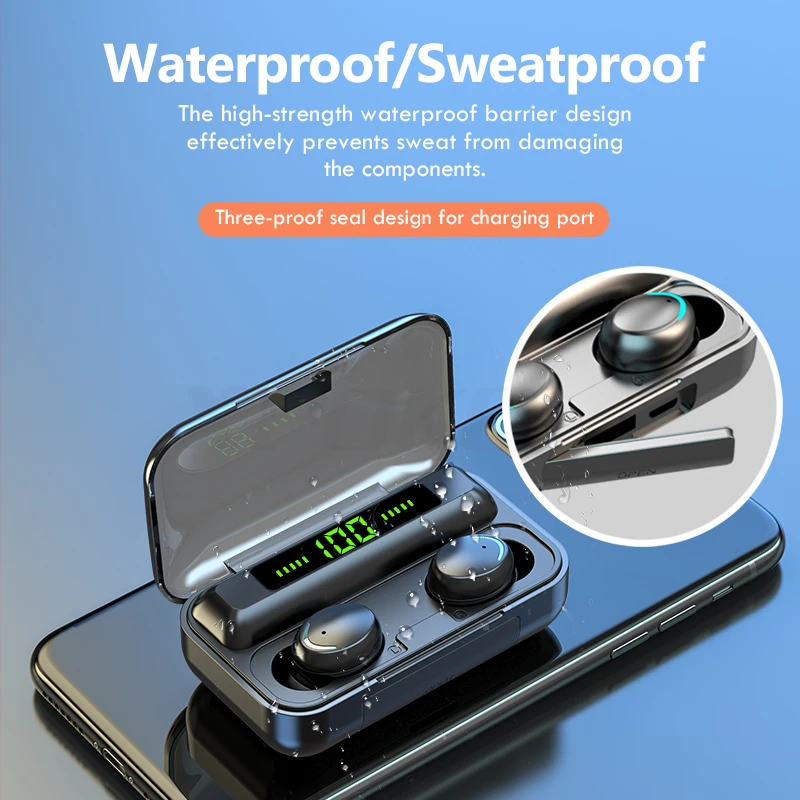 Bluetooth Wireless Headphones with Mic Sports Waterproof TWS Bluetooth Earphones Touch Control Wireless Headsets Earbuds Phone