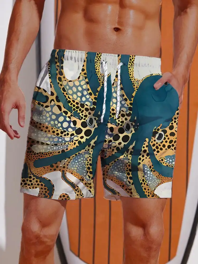 2024 Summer 3D Printed Ukiyo-E Fierce Dragon Printing Shorts Men's Board Shorts Swim Trunks Drawstring Breathable Short 5