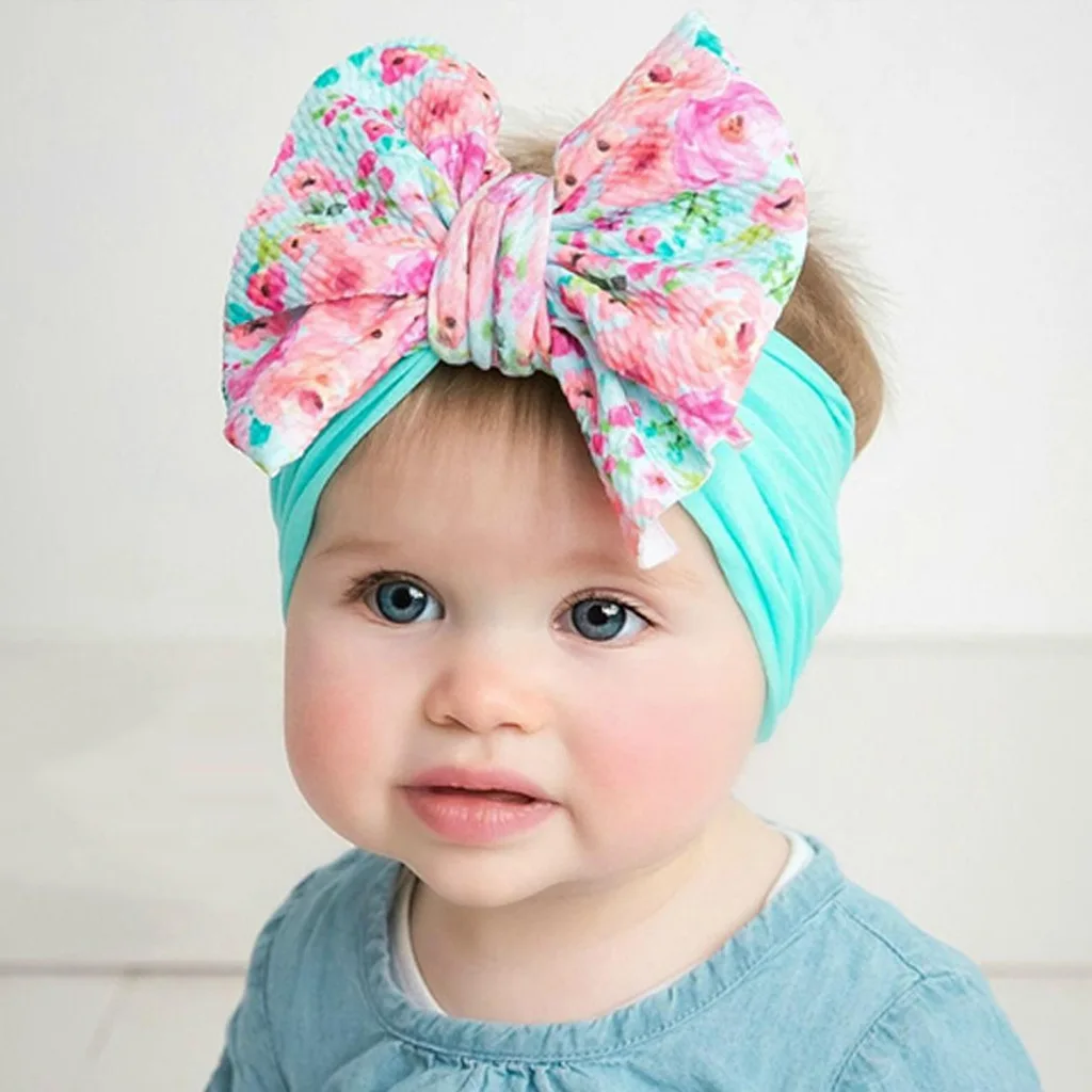 

Floral Bowknot Baby Headband for Newborn Wide Soft Elastic Nylon Turban Headwrap Cartoon Pony Print Bow Headbands Infant Hairbow
