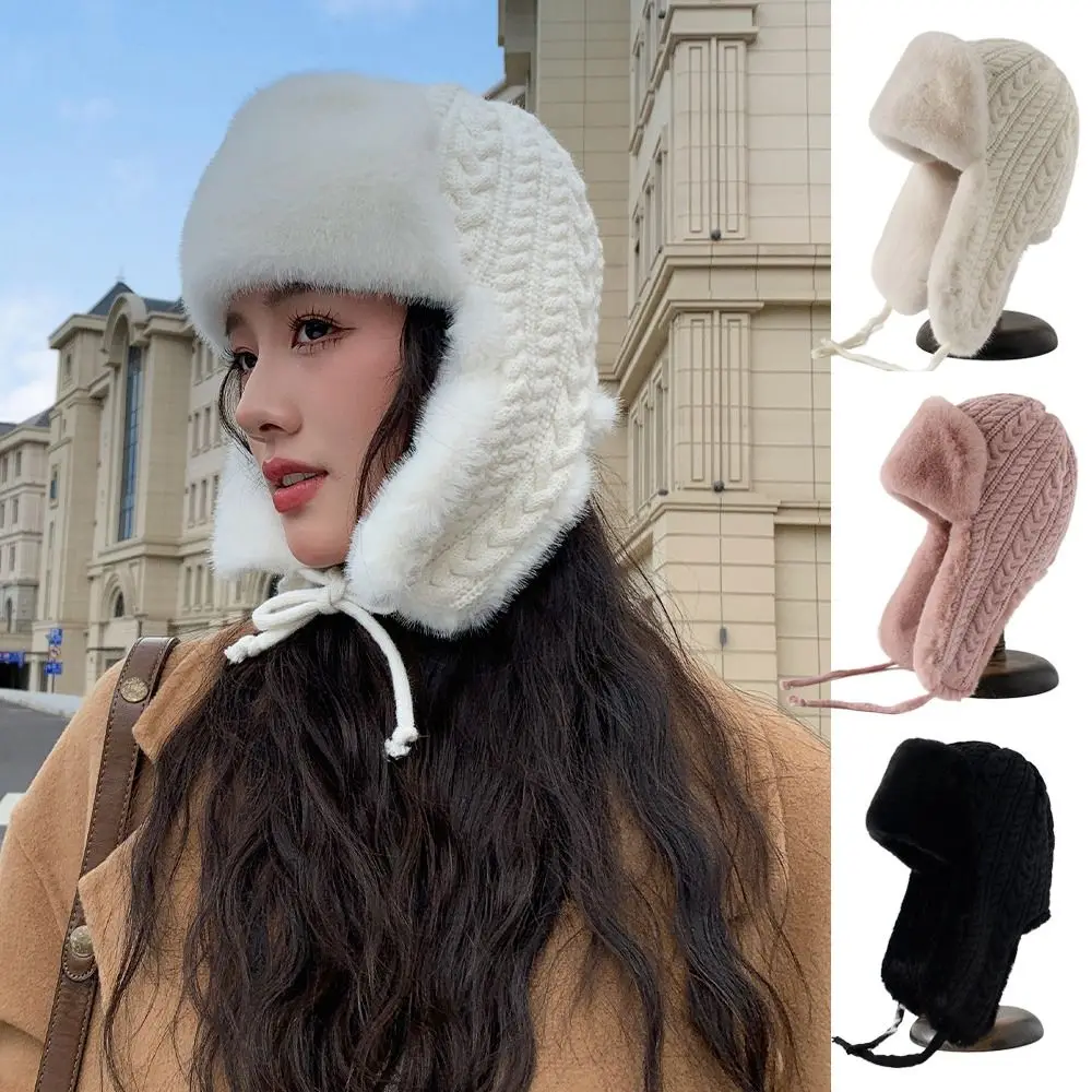 Versatile Warmth Extended Ear Protection Hat Knitted Thickened Lei Feng Hat Cycling Coldproof Cap For Women