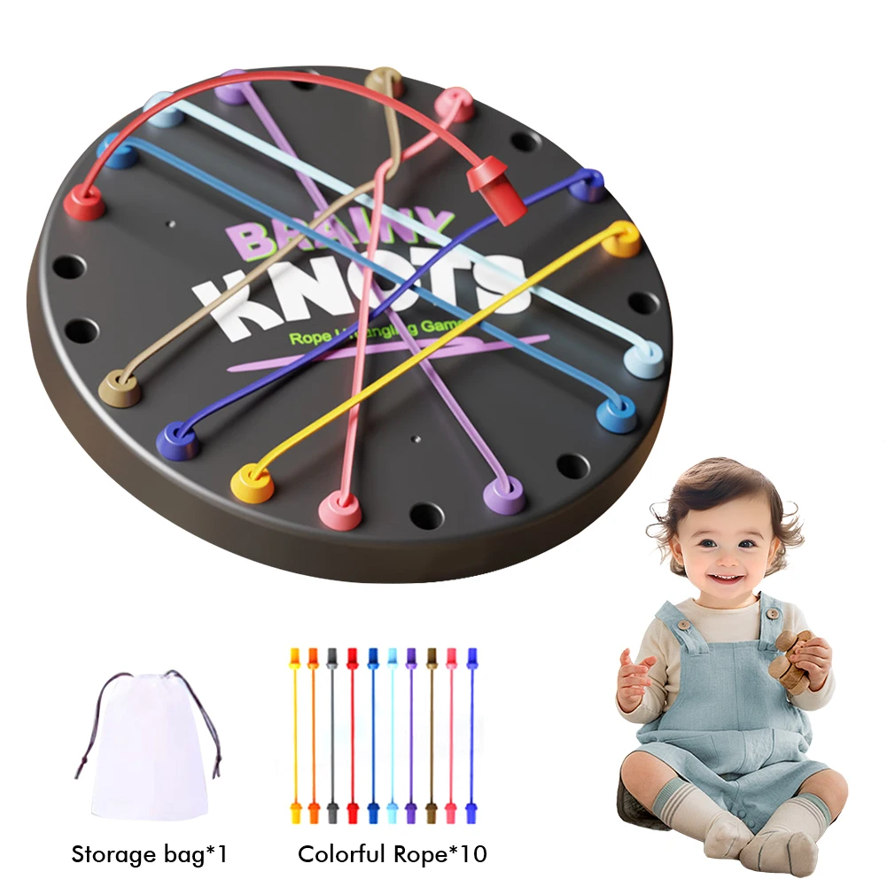 Knots Rope Untangling Game Interactive Twisted Rope Sorting Board Game 3 Level String Solution Lacing Toys for Parents Children