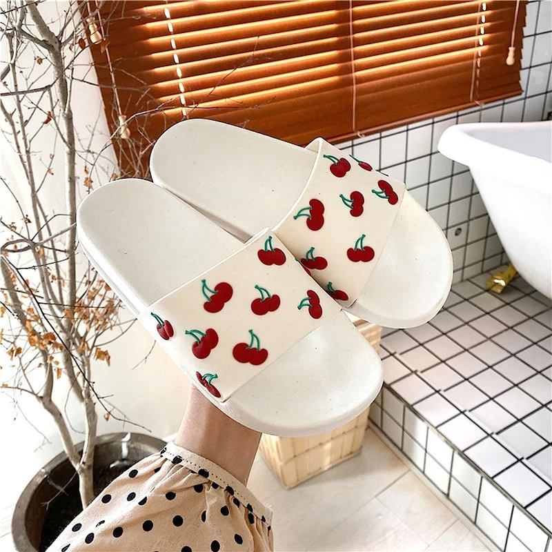 Sandalias de baño antideslizantes para chanclas de fondo de cereza 3d de dibujos animados, zapatos informales de playa, Zapatillas de verano para niña| | - AliExpress
