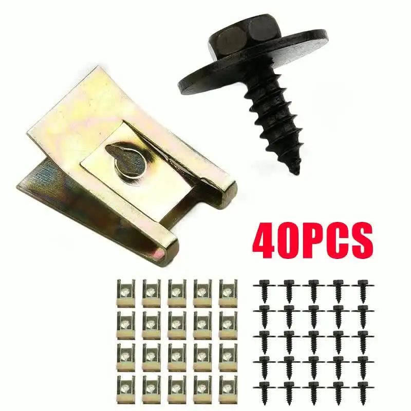 40x U Clip 40x Screw For BMW Speed Fastener Undertray Sheet Nut Hex