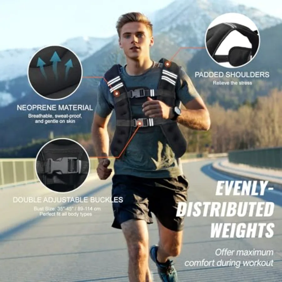 Weighted Vest, 12 lbs Weight Vest, Reflective Stripe, Adjustable Buckle Body Weight Vest, Workout Equipment, for Strength Traini