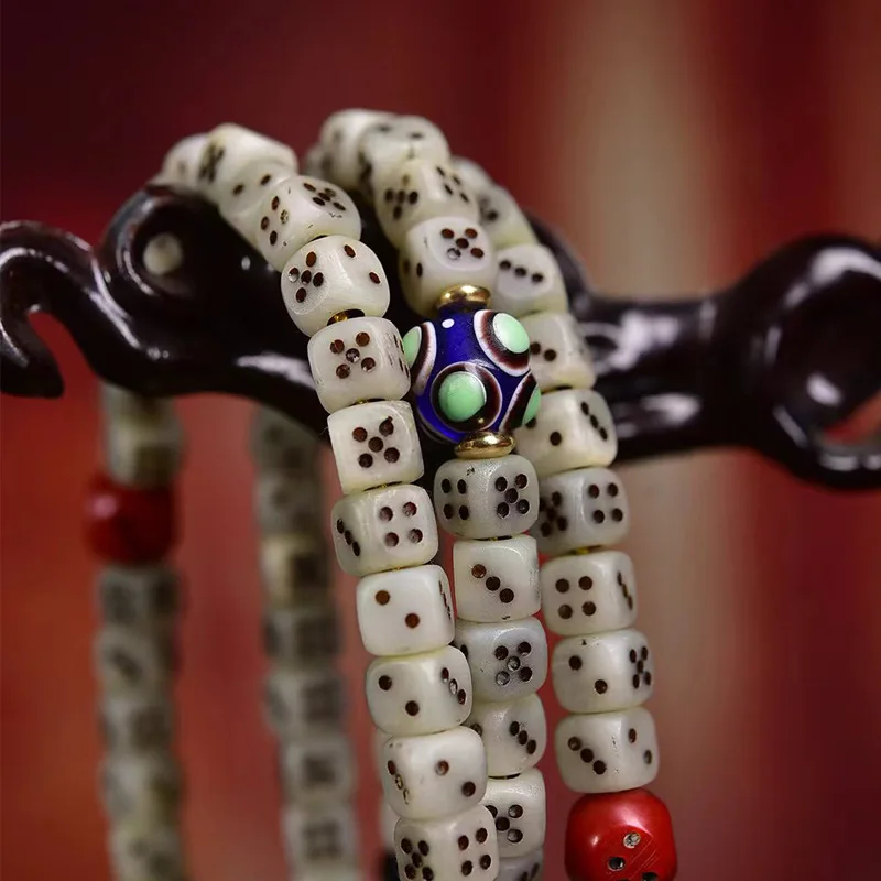 Tibetan Return 108 Buddhist Prayer Beads Multi-circle Bracelet Ox Bone Three-way Agate Material Accessories necklace 4