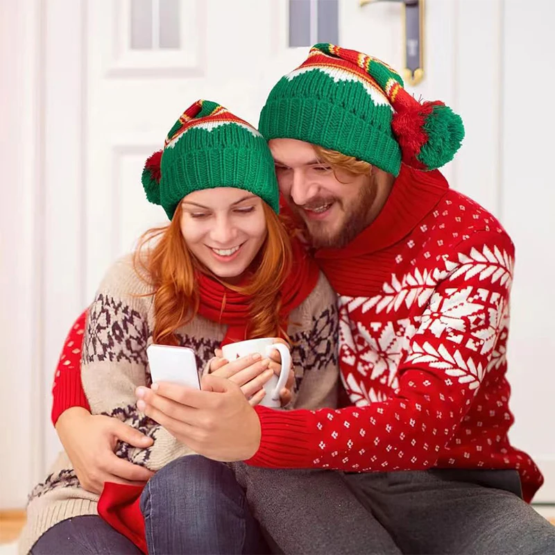 Century Star Christmas Hats for Women Santa Hat Adult Unisex Classic Knitted Warm Beanie for New Year Holiday Party Hats