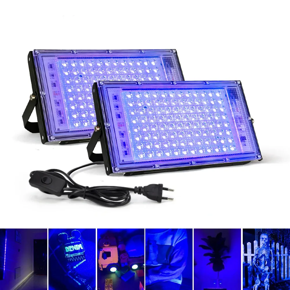 UV LED Black Light 200W 300W UV Curing Lamps Waterproof Ultraviolet Fluorescent Flood Lights for Bar Wall Party Halloween Decor