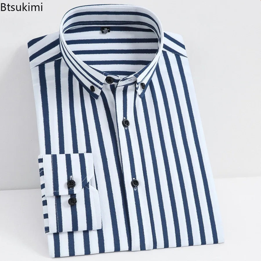 2024Men's Classic Striped Shirts High Stretch Social Shirt Man Business Office Club Party Wedding Shirts Formal Tops Blouse Male buena vista social club at carnegie hall 2lp 180g audiophile pressung