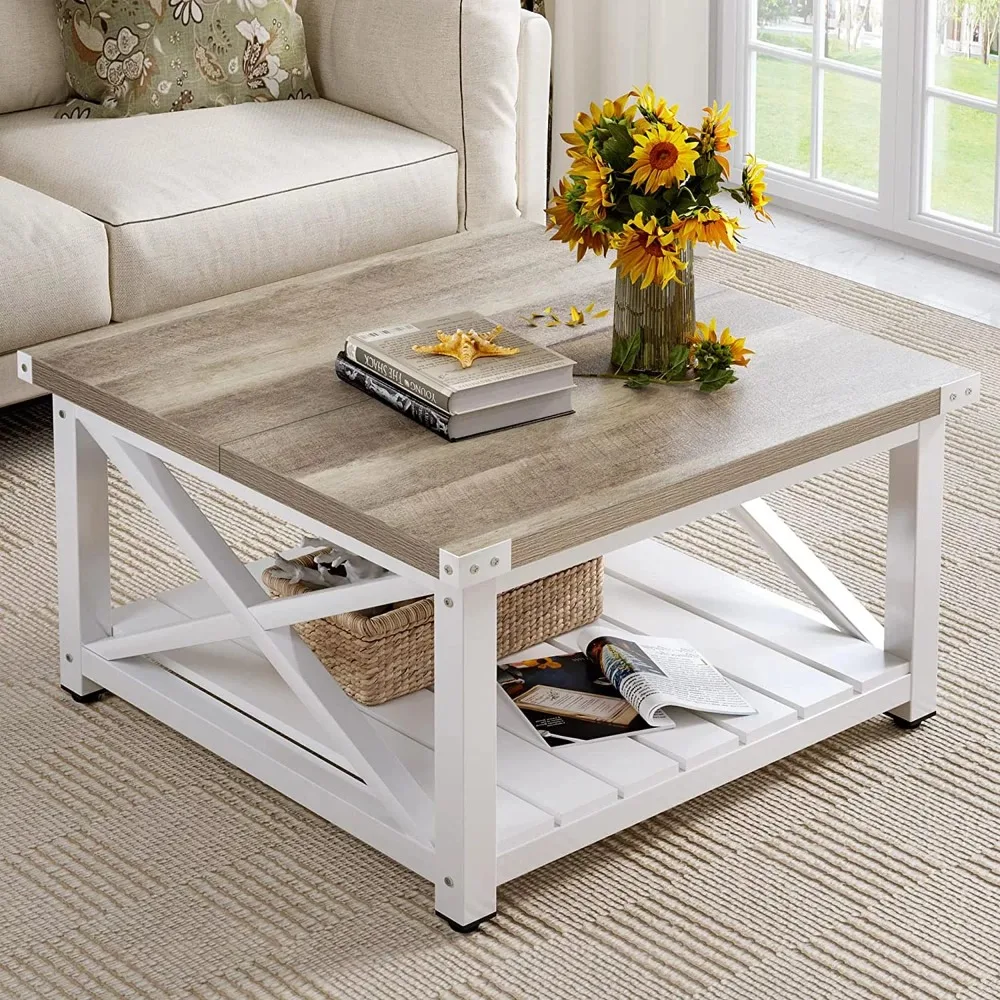 

Farmhouse Coffee Table for Living Room Square Wood Coffee Table With Open Storage Shelf Free Shipping Tables Furniture Sofa Tea